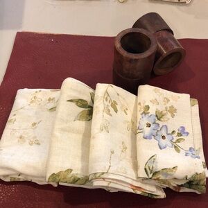 Ralph Lauren Dinner Napkins w/ Wood Napkin Rings Qty 4